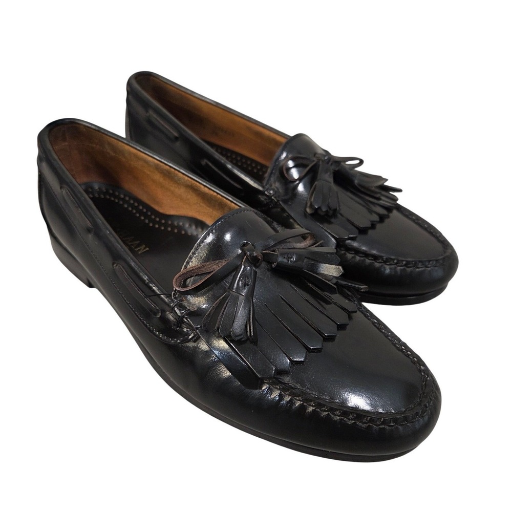 Cole Haan Mens Black Tassel Leather Kiltie Loafers 11 D Handsewn Made in USA